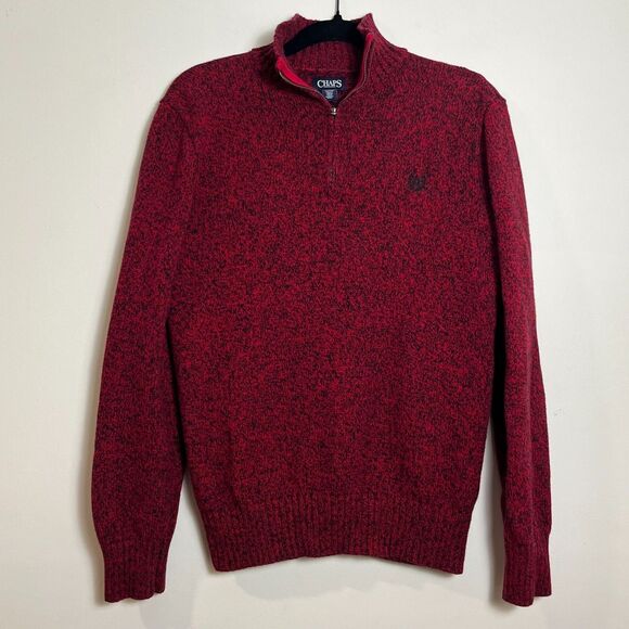 Chaps Sweater Youth XL 18/20 Heather Red Knit 1/4 Zip Long Sleeve Sweatshirt Top - Picture 2 of 7